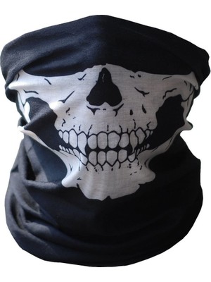 Siyah Renk Dikişsiz Çok Fonksiyonlu Çene Kafatası Yüz Maskesi Baf Buff Bandana Boyunluk Bileklik