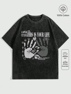Luliana Baskılı Premium Kalite Yıkama Sokak Stili Oversize T-Shirt