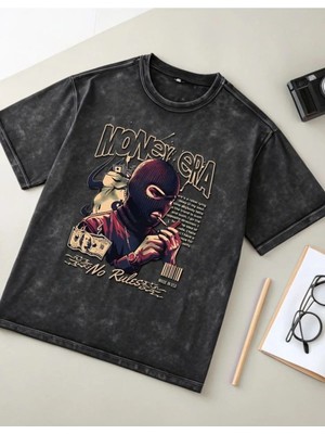 Luliana Baskılı Premium Kalite Yıkama Sokak Stili Oversize T-Shirt