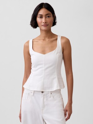 Gap Kadın Beyaz Keten Karışımlı Peplum Bluz