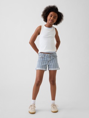 Gap Kız Çocuk Mavi Denim Çizgili Midi Şort