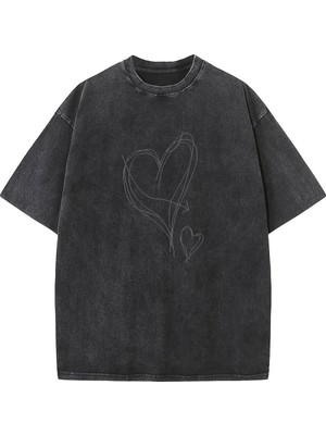 Luliana Baskılı Premium Kalite Yıkama Sokak Stili Oversize T-Shirt
