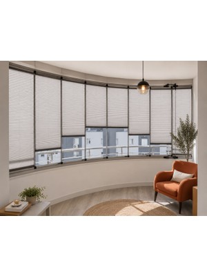 Miora Perde Açık Gri Plise Katlanır Cam Balkon Perdesi - Ofis Perdesi - Mutfak Perdesi - Salon Perdesi
