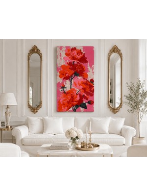 Othello Art Kırmızı Şakayık Çiçekleri Kanvas Tablo | Modern Floral Duvar Dekorasyonu ve Zarif Salon Sanatı