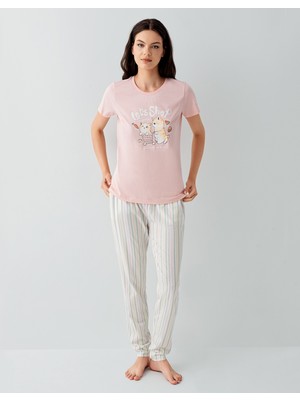Arnetta Kısa Kol Açık Pembe Pijama Takım