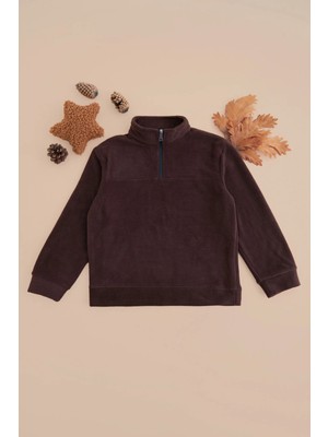 FullaModa Yarım Fermuarlı Polar Erkek Çocuk Sweatshirt