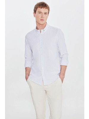 Altınyıldız Classics Pamuklu Tailored Slim Fit Dar Kesim Düğmeli Yaka Armürlü Gömlek