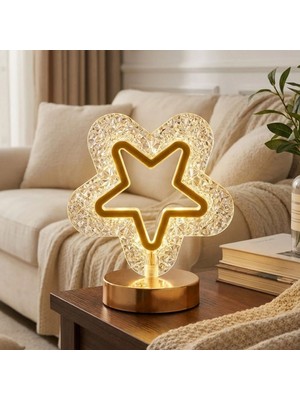 Go İthalat Içi Boş Yıldız Şeklinde Kristal LED Masa Lambası – Dokunmatik, 3 Renk Işık Modlu, Şarjlı Mini Dekoratif Gece Lambası (5615)
