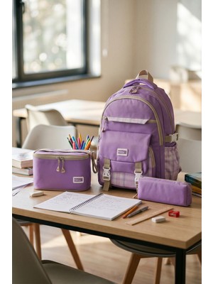 FOCUX-1396 3'lü Set Çocuk Ilkokul Ortaokul Çantası Kalemlikli Beslenme Çantalı Sırt Çantası