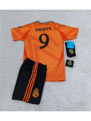 Jabuka Real Madrid 2024/25 Sezonu Kylian Mbappe Deplasman Çocuk Forması 4'lü Set  (Armalı) Orange