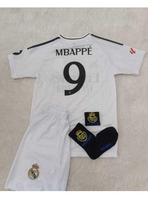 Jabuka Real Madrid 2024/25 Sezonu Kylian Mbappe Iç Saha Çocuk Forması 4'lü Set (Armalı)