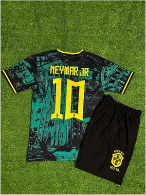 Jabuka Brezilya Milli Takım Neymar Jr Özel Konsept Çocuk Forması 2'li Set (Yeşil-Sarı)