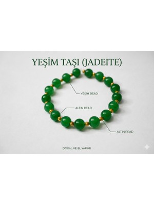 Belirtilmemiş Yeşim Taşı (Jadeite) Altın Detaylı Doğal Taş Bileklik – Zarafetin ve Şansın Imzası