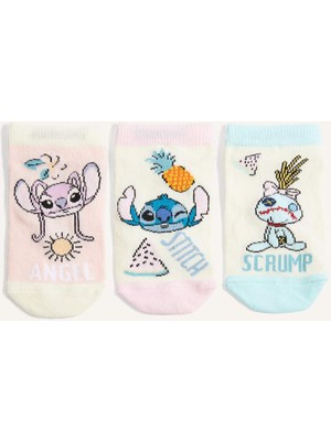 DeFacto Disney Lilo & Stitch Lisanslı 3'lü Pamuklu Patik Çorap Kız Çocuk G1457A8NS