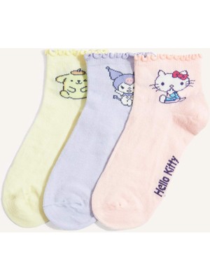 DeFacto Hello Kitty Lisanslı Fırfırlı 3'lü Pamuklu Soket Çorap Kız Çocuk H2343A8NS