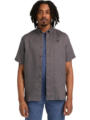 TB0A2DCCW081 Timberland Mıll Brook Linen Short Sleeve Shirt Erkek G&amp;ouml;mlek Gri