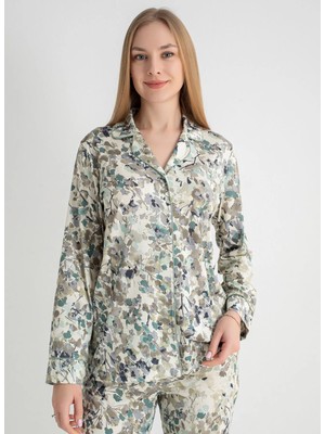 Wondergen Ekru Kadın V Yaka Pijama Üst 401WON-1110-179