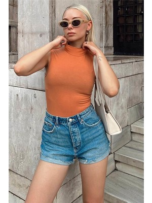 Swist Somon Sıfır Kol Yarım Balıkçı Kadın Body Bluz