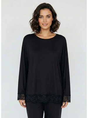 Wondergen Siyah Kadın Pijama Üst 401WON-1110-226
