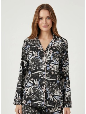 Wondergen Siyah-Beyaz  Kadın Desenli Pijama Üst 401WON-1124-228