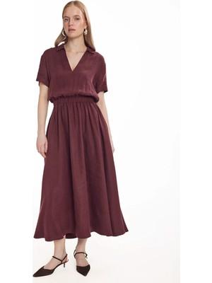 Ted Baker Bordo Kadın Gömlek Yaka Dökümlü Elbise TBWRDR2040-1