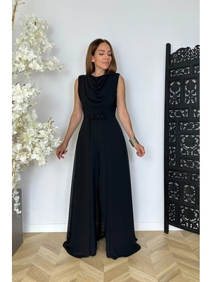 Ges Moda G1859 Şifon Detaylı Tasarım Tulum Siyah