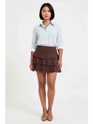 Benerly Kadın Büyük Beden Mini Etek Şifon Dokuma Katmanlı Fırfırlı Kesim Polyester Rahat Günlük Modern Şık