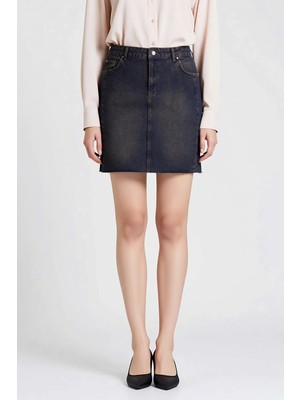 Benerly Kadın Büyük Beden Yüksek Bel Mini Denim Etek %100 Pamuk A Line Kesim Vintage Soluk Efekt Günlük