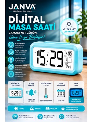 Janva Masa Saati Alarmlı Termometreli Mutfak Ders Çalışma Saati