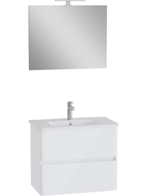 Vitra Mia Plus Round Banyo Dolabı Seti 80CM Iki Çekmeceli Lavabo Dolabı Düz Ayna, Parlak Beyaz 69826