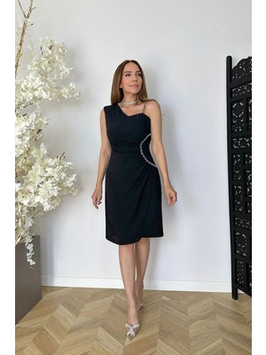 Ges Moda G1826 Taş ve Drape Detaylı Abiye Elbise Siyah