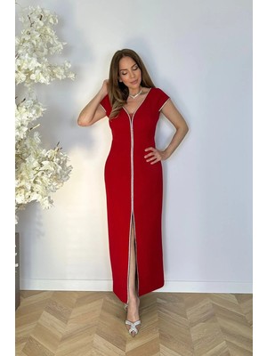 Ges Moda G1401 Taş Detaylı Abiye Elbise Kırmızı