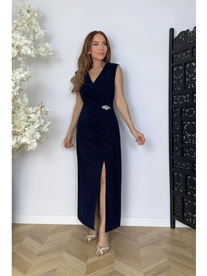Ges Moda G1760 Taş Detaylı Kolsuz Abiye Elbise Lacivert