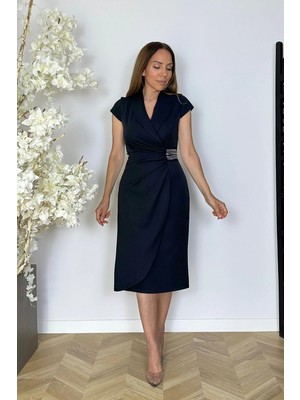 Ges Moda G1844 Drape ve Taş Detaylı Elbise Siyah