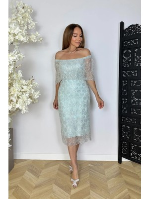 Ges Moda G1862 Payet ve Inci Işlemeli Tasarım Abiye Elbise Mint