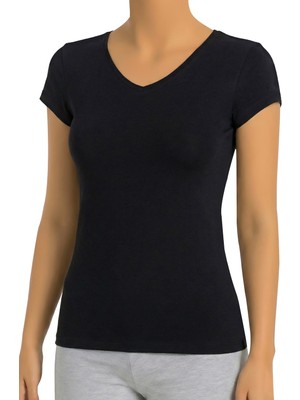 Öts Kadın Pamuklu T-Shirt Yarım Kollu V Yaka Modern ve Rahat (3602)