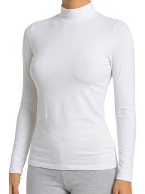 Öts Kadın Pamuklu T-Shirt Boğazlı Uzun Kol Günlük Giyim Kombin (3605)