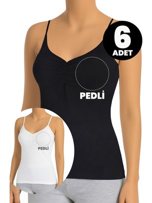 Öts Kadın 6’lı Pamuklu Atlet Büzgülü İp Askılı Çıkarılabilir Pedli Terletmez Doğal Yapı (3175-6)