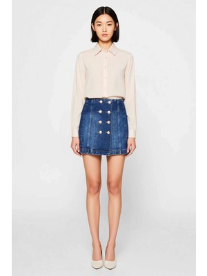 Benerly Kadın Mini Denim Etek Çift Düğme Detaylı A-Line Kesim %99 Pamuk Rahat Konforlu Günlük Modern Şık