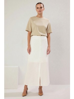 Benerly Kadın Büyük Beden Maxi Etek Yüksek Bel A-Line Kesim Düğme Detaylı Astarlı %100 Pamuk Günlük Rahat