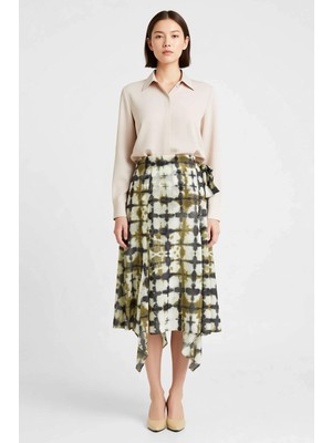 Benerly Kadın Midi Boy Sarong Kesim Şifon Etek Ekose Desen Astarlı Polyester Rahat Konforlu Günlük Modern