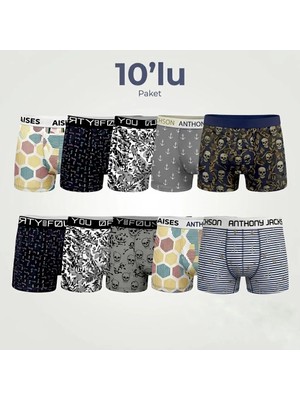 Orivra 10'lu Erkek Likralı Pamuklu Desenli Boxer