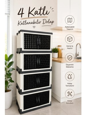 Naturelove 4 Katlı Katlanabilir Modüler Dolap – Ofis Kiler Banyo Mutfak Düzenleyici Istiflenebilir Çok Amaçlı Dolap 45 L