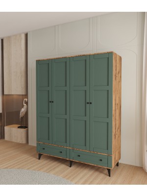 T&B Toprak 4 Kapaklı Çekmeceli Gardırop - Tamamı Mdf