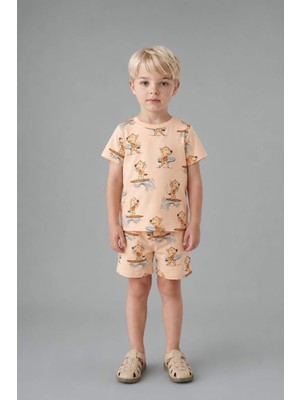 DeFacto %100 Pamuk Hayvan Baskılı 2'li Somon Pijama Takımı Erkek Bebek H8212A526HS
