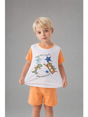 DeFacto %100 Pamuk Dinazor Desenli 2'li Ekru Pijama Takımı Erkek Bebek H8218A526HS