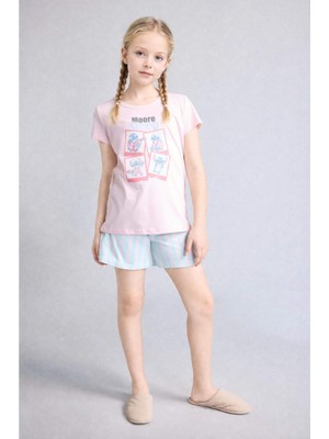 DeFacto %100 Pamuk Disney Lilo & Stitch Relax Fit Şort Tişört 2'li Pijama Takımı Kız Çocuk H8491A826SM