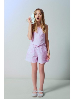 DeFacto %100 Pamuk Regular Fit Poplin Çiçekli Pembe Şort Kız Çocuk I0123A826HS