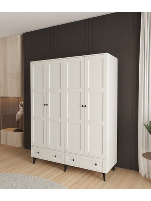 T&B Toprak 4 Kapaklı Çekmeceli Gardırop - Tamamı Mdf