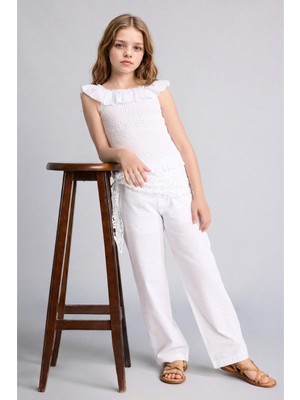 DeFacto %100 Pamuk Barrel Fit Poplin Beyaz Pantolon Kız Çocuk I0430A826HS